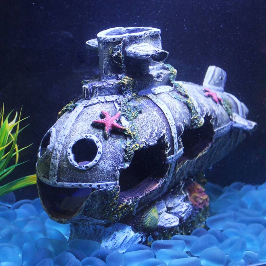 Sunk Submarine Aquarium Decor Fish & Aquatic cb5feb1b7314637725a2e7: Gray