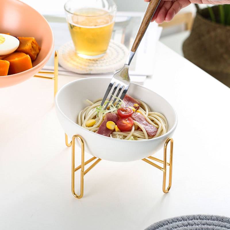 Ceramic Bowl with Iron Stand Basket